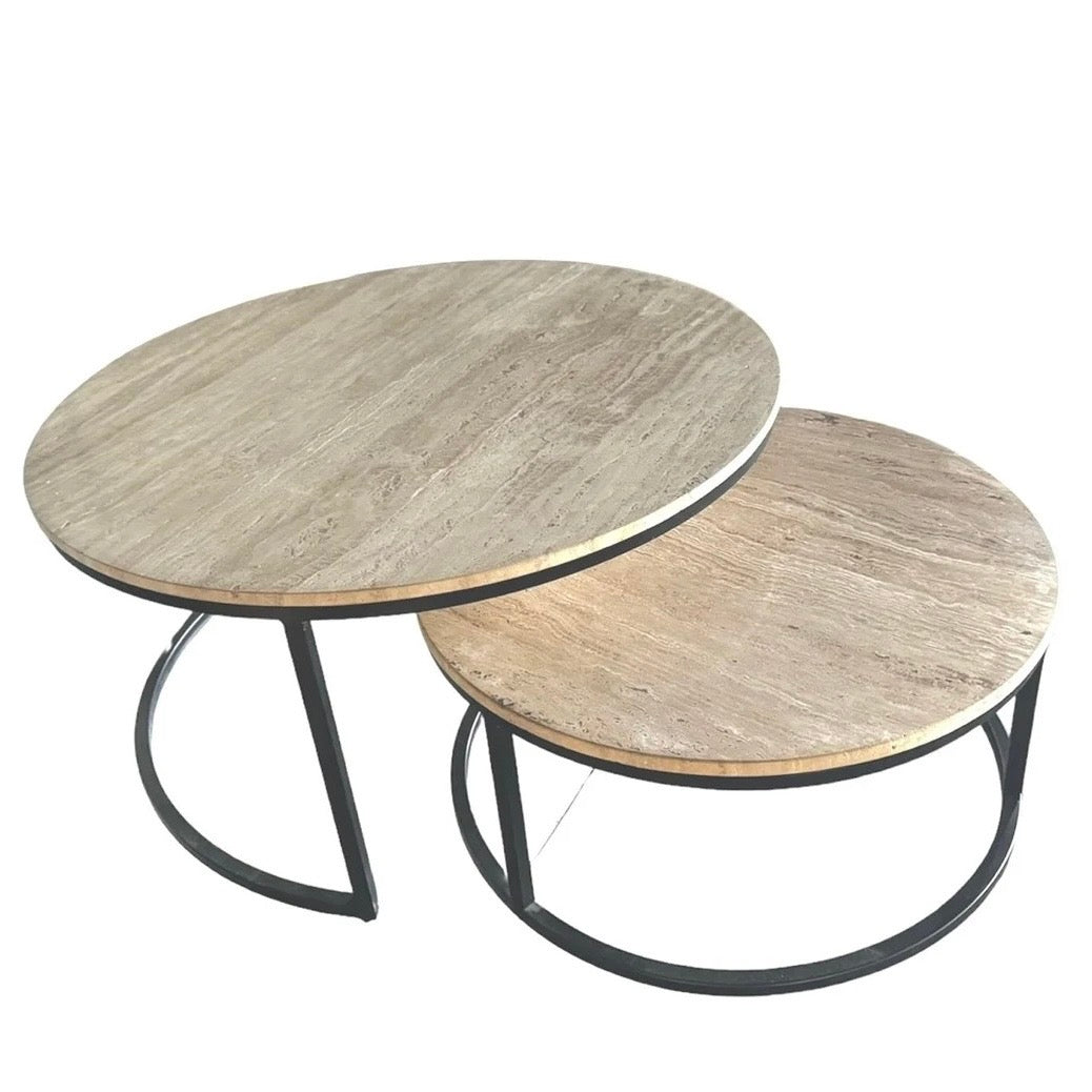 Table basse Gigogne en travertin pied métal