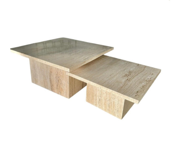 Destockage table gigogne carré véritable Travertin traité