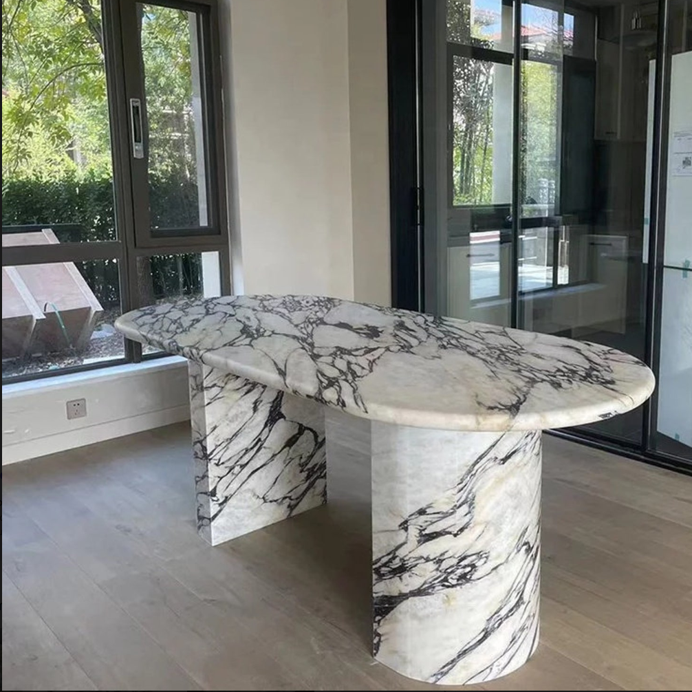 Table à manger ovale en marbre Calacatta