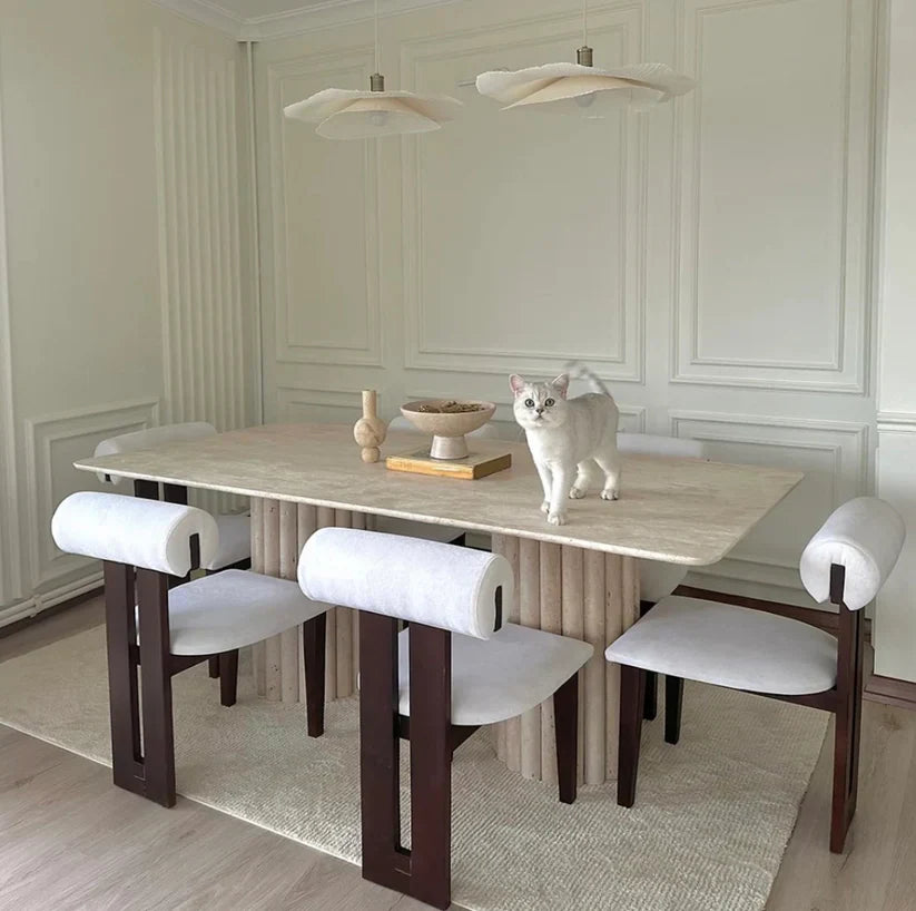 Table à manger en travertin Rectangle bord arrondis