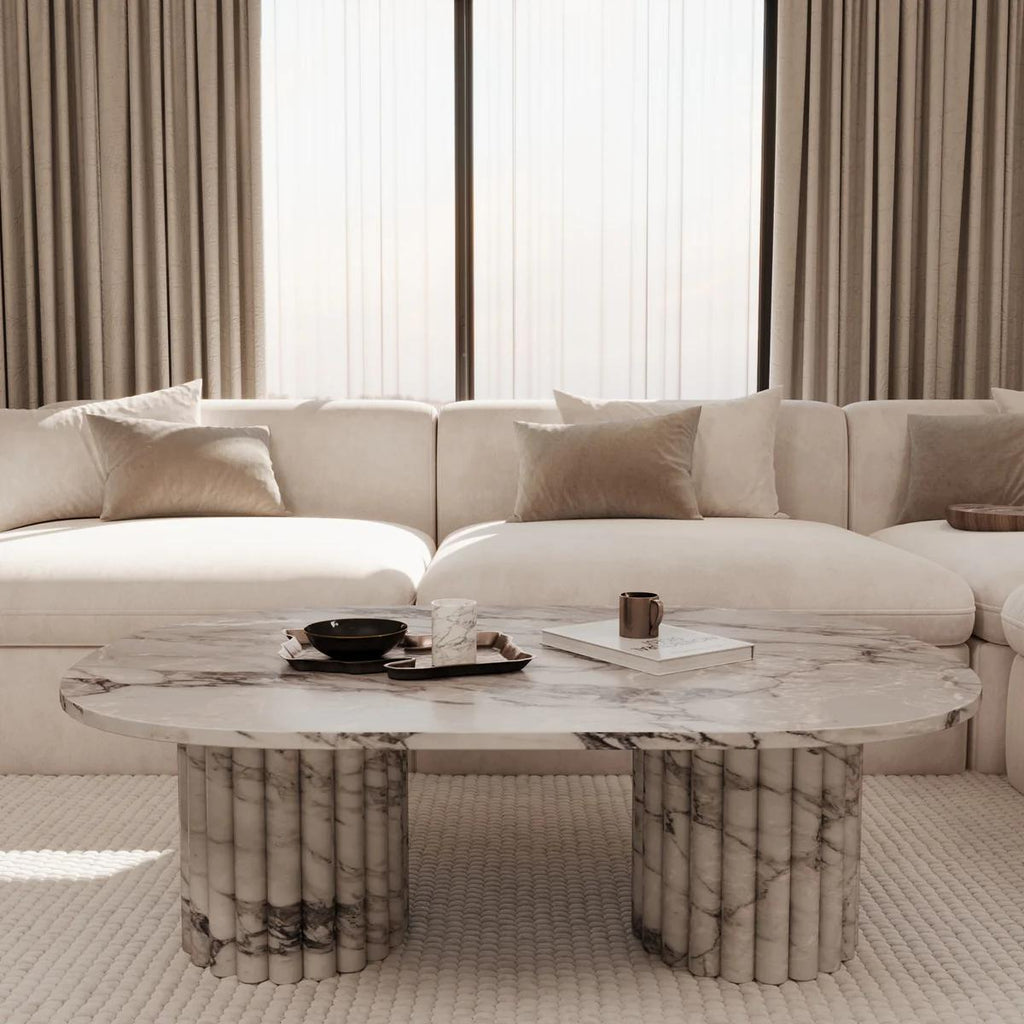 Table basse ovale marbre blanc