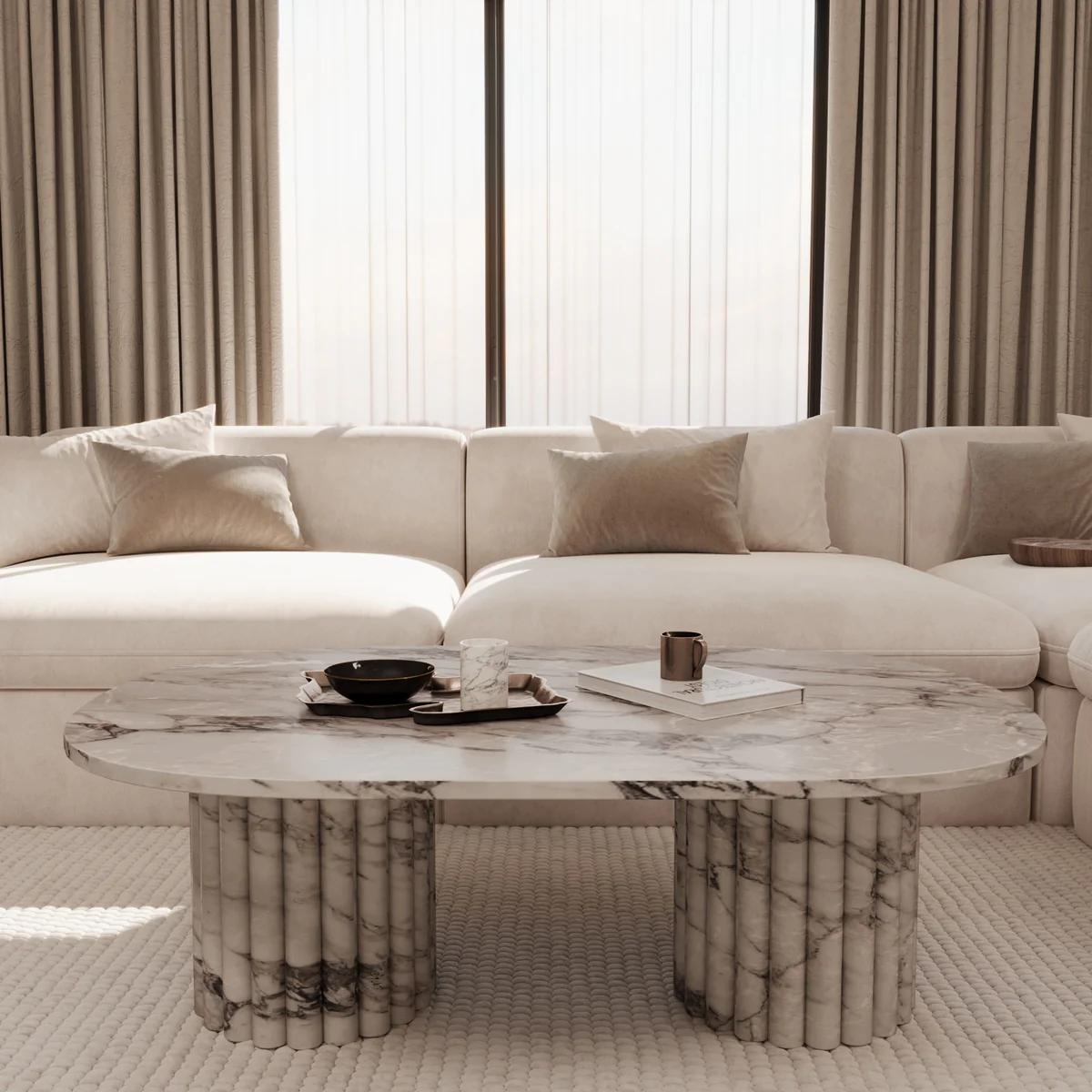 Table basse ovale marbre blanc