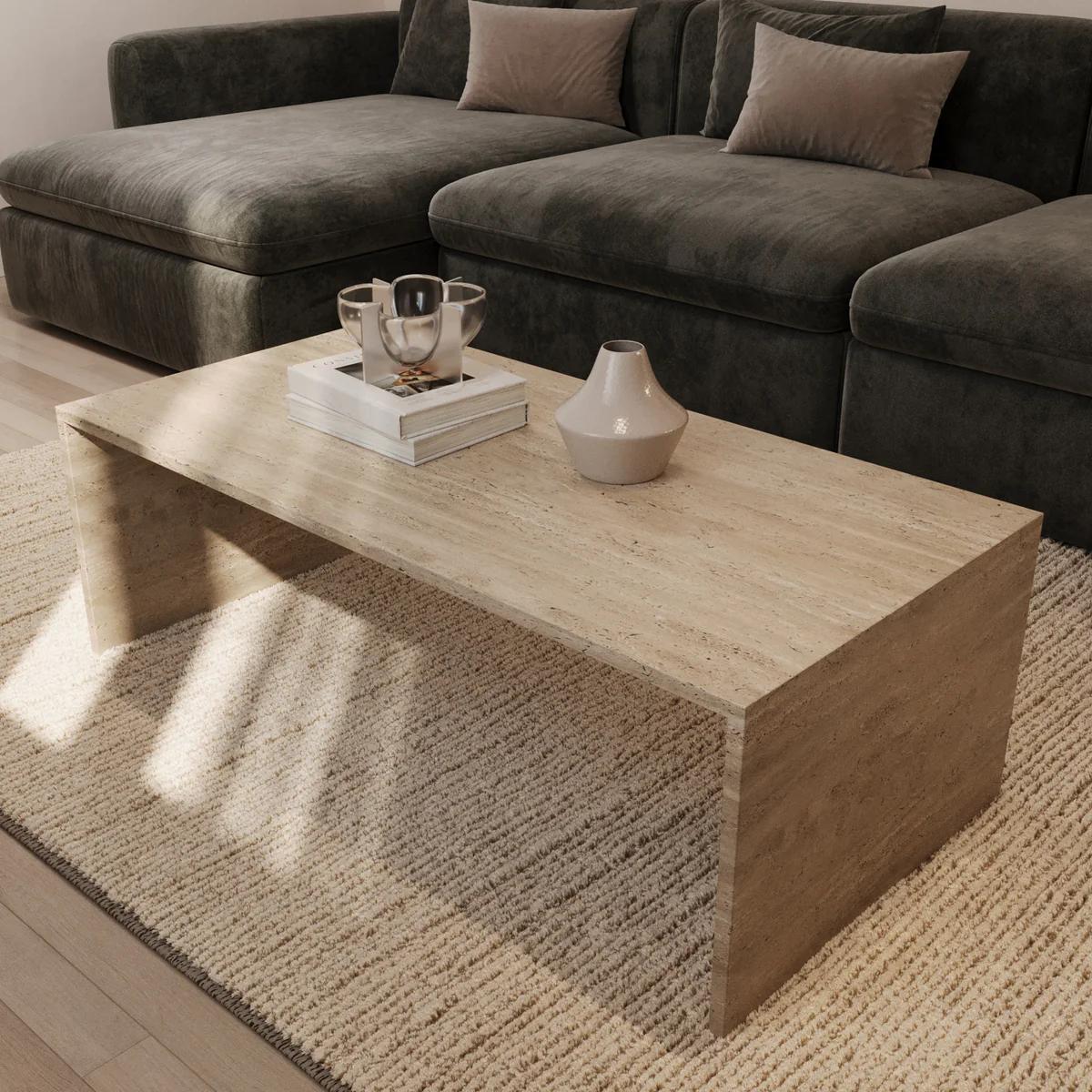 Table basse rectangle en travertin