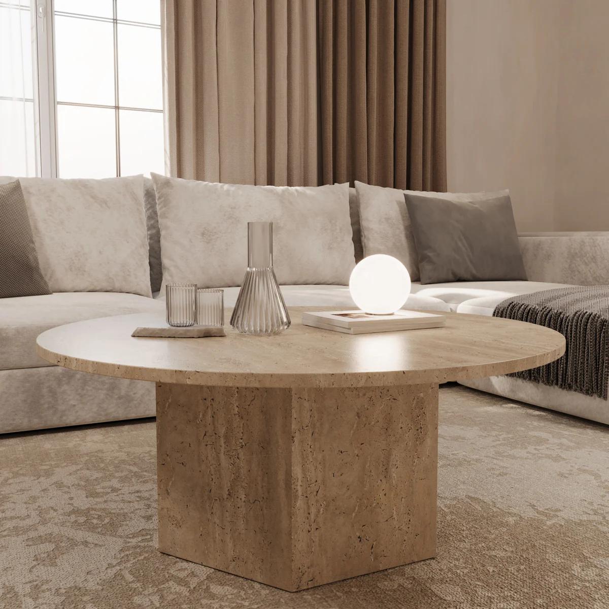 Table basse ronde en travertin