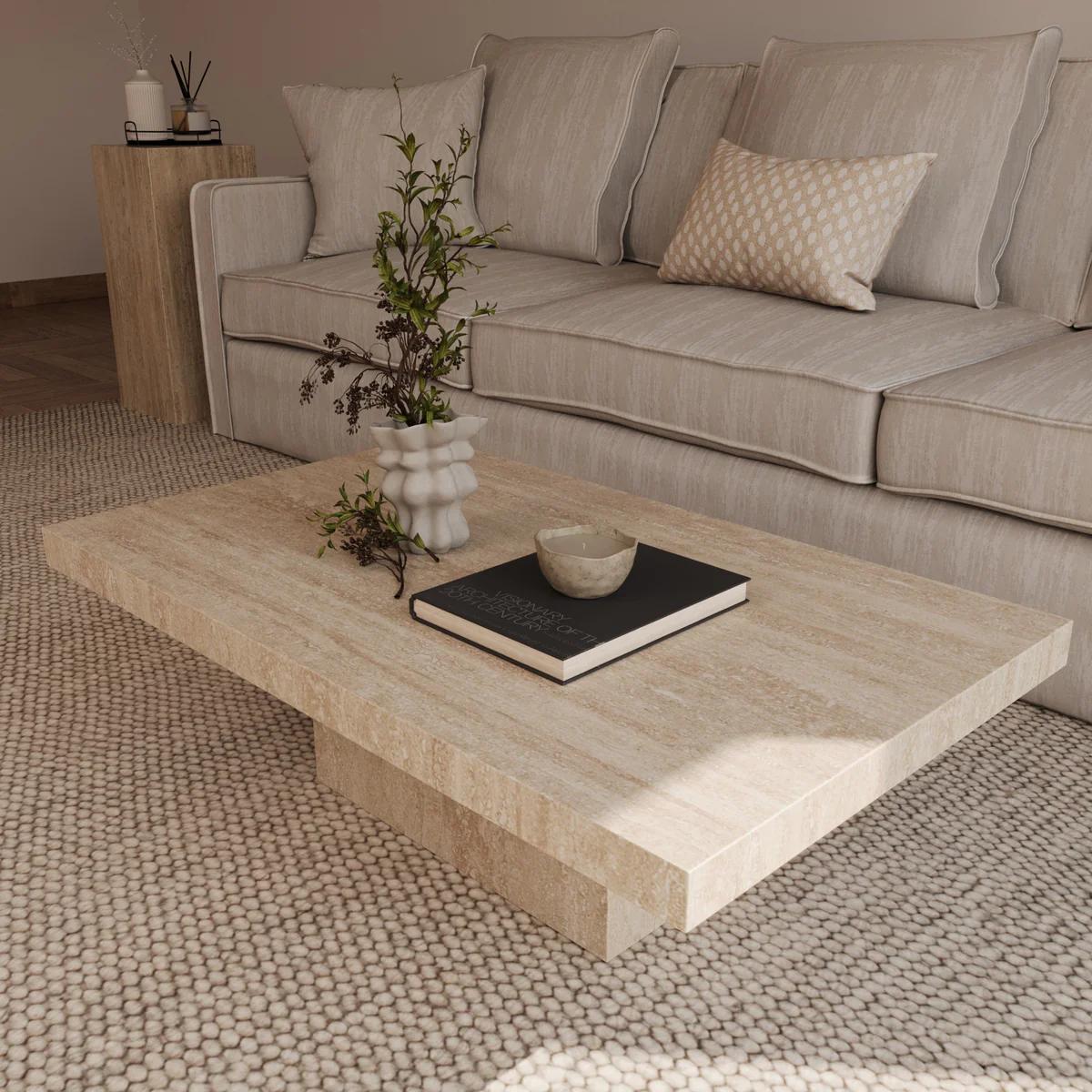 Table basse Rectangle bloc en travertin